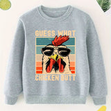 Rooster Print Boy's Round Neck Sweatshirt, Casual Long Sleeve Comfy Pullover Spring Fall Clothes