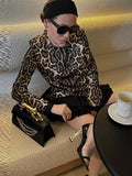 Zingj Leopard Printed Patchwork Mini Dress Women Round Neck Long Sleeved Loose Dresses 2024 Fashion Lady High Street Vestidos