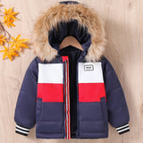 Boys' Stylish Colorblock Hooded Jacket - Snow Suits for Winter Outdoor Activities - Warm, Water-Resistant, and Breathable Coat for Boys as a Gift