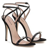 kamames Black Word With Diamond Ultra-High Heels Sandals Dinner Shoes Chengdu Fashion Women's Shoes