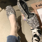 kamames Women's shoes new spring and autumn shoes shallow mouth set of flat shoes women's bean shoes women's sequins single shoe woman