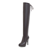 kamames Boots Women Thin High Heel Over The Knee Boots Fashion Platform Pointed Toe Stretch Boots Slip On Autumn Shoes White