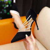 kamames kamames High Heels Women Minority Temperament Work Shoes 2024 Summer New Water Diamond Pointed Thin Heel High Heel Single Shoes Women