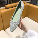 kamames Women Flat Ballet Shoes String Bead Bling Crystal  Pointed Toe Flats Shoes Elegant Lady Shoes Wedding Shoes Size 35-40