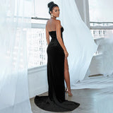 kamames Black Blue Strapless Floor-length High Split Evening Dress Women 2022 New Spring Backless Long Maxi Formal Party Dresses