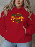 Cozy Plus Size Christmas Hoodie for Women - Casual Long Sleeve with Pockets, Festive Letter Print, Perfect for Fall & Winter