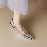 kamames Show Thin ~ French Diamond Silver Pointed Behind Empty Mary Jane Small Leather Shoes Small Heel Baotou Sandals Women Summer