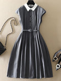 kamames Ladies Elegant Pleated Dresses Summer 2023 Fashion New Polo Collar High Waist A-line Dresses For Women Vestido De Fiesta