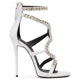 kamames Red, White, Black High-Heeled Sandals, Bags, Chains, Sexy High-Heeled Shoes, Chengdu