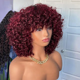 Jerry Curly Human Hair Wigs with Bangs None Full Lace Frontal Wigs Burgundy Red /Black /blonde Colored Wigs for Women Short Bob Wig