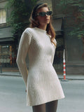 kamames kamames Neck Solid Knitted Ribbed Mini Dress Women Elegant Long Sleeve Slim Fit Short Dress 2023 Autumn Fashion Female Party Robes 1127-1