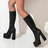 kamames White 2022 Fashion Women Mid-Calf Boots Super High Heel Platform Punk Boots Autumn Winter Square Toe Zipper Female Shoes