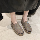 kamames Large Size Women's Shoes Water Drill Woolen Shoes Women's Thick-Soled Muffin Shoes Round Head Comfortable Single Shoes Fashion Love Shoes