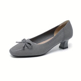 Chic Women's Bowknot Block Heels - Comfort Mid Heel, Square Toe, All-Season Elegance & Versatility