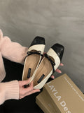 kamames Mary Jane Shoes Women's Shoes 2024 Spring And Autumn New Bowknot Square Head Shallow Mouth Soft Flat Sole Single Shoes