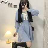 kamames Sleeve Dresses Women Cute Sweet Fashion Tender Mini Knitting Autumn Casual Ulzzang Preppy Girls Chic Daily Clothing Design