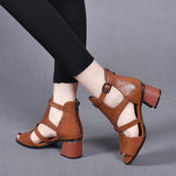 kamames kamames Women's High-Heeled Sandals 2023 Summer Cowhide Fish Mouth Thick Heels Behind Roman Fashion Shoes