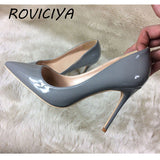 kamames Women's fashion 12cm high heels gray sexy pointed toe single shoes women's bridal wedding shoes party shoes QP062 ROVICIYA