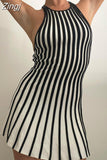 kamames Vintage Striped Short Mini Dress 2023 Chic Women Sleeveless Tank Dress Club Party Outfits Streetwear Female Vestidos