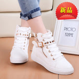kamames Spring And Autumn New High-Top Canvas Shoes Women's Shoes Korean Version Tide Zipper Rivet Students Flat-Soled White Boots