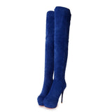 kamames Women Winter Boots Super High Heel Over The Knee Boots Fashion Platform Zipper Boots Warm Fur Snow Boots Female Shoes Blue Black