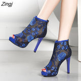 kamames new Summer Peep Toe Ankle Sandals Boots Thin High Heels Women's Mesh Hollow Pumps Lady Gladiators Shoes Sexy Sandal