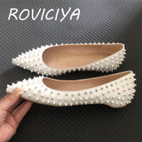 kamames Flat Rivets Shoes Women Classics Pointed Toe Fashion Women Party Wedding Plus Size MD037 ROVICIYA