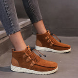 kamames kamames Large Flat-Bottomed Casual Tie Women's Shoes Fashion Round Head Suede Martin Boots