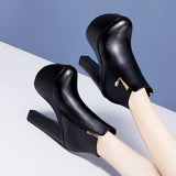kamames And Winter Hate Sky High Walking Shoes Martin Boots Autumn And Winter Plush Thick-Soled Waterproof Table Large Round Head Ultra-High Heel Short Boots
