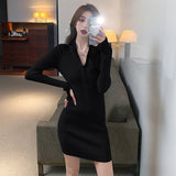 kamames kamames Hot Girl Style Zipper, Half-High Collar, Hip-Wrapped Skirt, Women's Long-Sleeved Knitted Slim Dress, Autumn And Winter Tide.