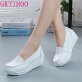 GKTINOO New Women's Genuine Leather Sneakers Platform Shoes Wedges White Lady Casual Shoes Swing mother Shoes Size 34-40