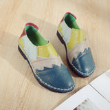 kamames kamames First Layer Cowhide Soft Soled Women's Shoes, National Style Color Leather Women's Singles Shoes, Beans Shoes, Middle-Aged Mother Shoes.