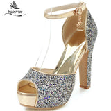 kamames SGESVIER Summer Thick Heels Women Sandals Ankle Strap Buckle Shoes Woman PeepToe Platform Wedding Party Shoes Size 31-43 OX363