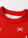 Boy's Christmas Elk Pattern Knitted Sweater, Casual Slightly Stretch Breathable Pullover Top For Outdoor