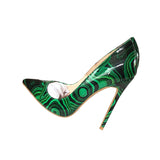 kamames green printed party wedding shoes ladies pumps womens heels shoes fashion 12 cm stilleto pointed toe heels QP015 ROVICIYA