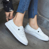 kamames Women White Flats Pu Soft Leather Sneakers Canvas Loafers Comfort Lace Up Casual Spring Woman Vulcanized Shoes Summer Mocassins