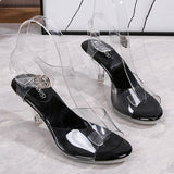 kamames Summer Walk Show Model High Heels Women Sandals Sexy Transparent Crystal Party Ladies Shoes Wedding Bridal Shoes Silver Big Size