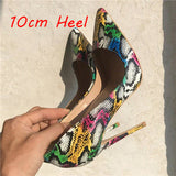kamames Woman Shoes Pointed Toe High Heels Colourful Snake Print Stilettos 12 cm 10 cm 8 cm Wedding Shoes Girls QP049 ROVICIYA