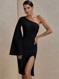 Zingj Dress 2022 New Women's Black Bodycon Dress Elegant Sexy One Shoulder Evening Club Party Dress High Quality Summer