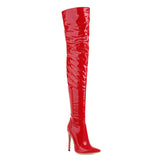 kamames Stiletto Boots Patent Leather Women Boots Autumn Winter Super High Heel Over The Knee Boots Zipper Thigh Boots Woman Shoes