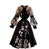 kamames High Quality Elegant Party Dress Women Korean Design Long Sleeve A-line Dress 2023 Spring Mesh Embroidery Flower Dress