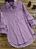 Plus Size Womens Lapel Collar Plaid Gingham Print Casual Long Sleeve Shirt - Soft Non-Stretch Polyester Fabric, Woven Construction, Perfect for Spring and Fall Seasons