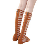 kamames Sandals, Long Shoes, Spot Bohemian Hollowed-Out Comfortable Student Ladies Strapped Flat Roman Sandals