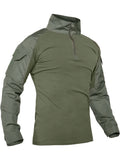 Men's Stretchable Cotton Long-Sleeve Top - Slim Fit, Half Zipper, Pockets - Ideal for Hiking, Climbing, Camping, and Fishing