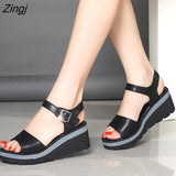 kamames Summer Shoes Women Wedges Heels Sandals Young Ladies Casual Sandals Open toe Black White Shoes Wedge Heel 6cm