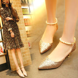 kamames Pointed toe Pearl High heels shoes Female Fashion hollow with Sandals Paillette of the Thin Breathable shoes Women Pumps