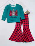 Girls' 2-piece Sets, BELIEVE And Santa Claus Print Pullover + Leopard Print Flare Pants, Autumn outdoor Clothes Christmas