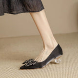kamames kamames Design Sense Temperament Single Shoes Female Wedding Shoes Bride Shoes Thick Heel High Heels Bow Pointed French Small Heels
