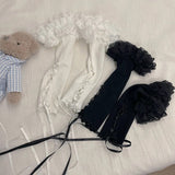 kamames Women's Y2K 2000s Fingerless Gloves Cross Tie-up Elbow Length Arm Warmers Sleeves Lolita Costume Accessories