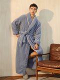 Mens Ultra-Soft Comfy Fleece Robe - Adjustable Lace-Up One-Piece Design with Pocket, Warm and Cozy for Home Lounging, Kimono-Style Night-Robe Pajamas for Men after Bath or Shower